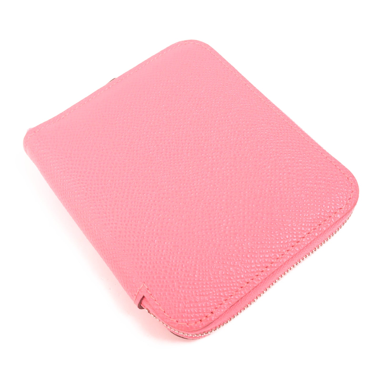 HERMES Epsom皮革Silk In Compact銀扣錢包8W Rose Azalee