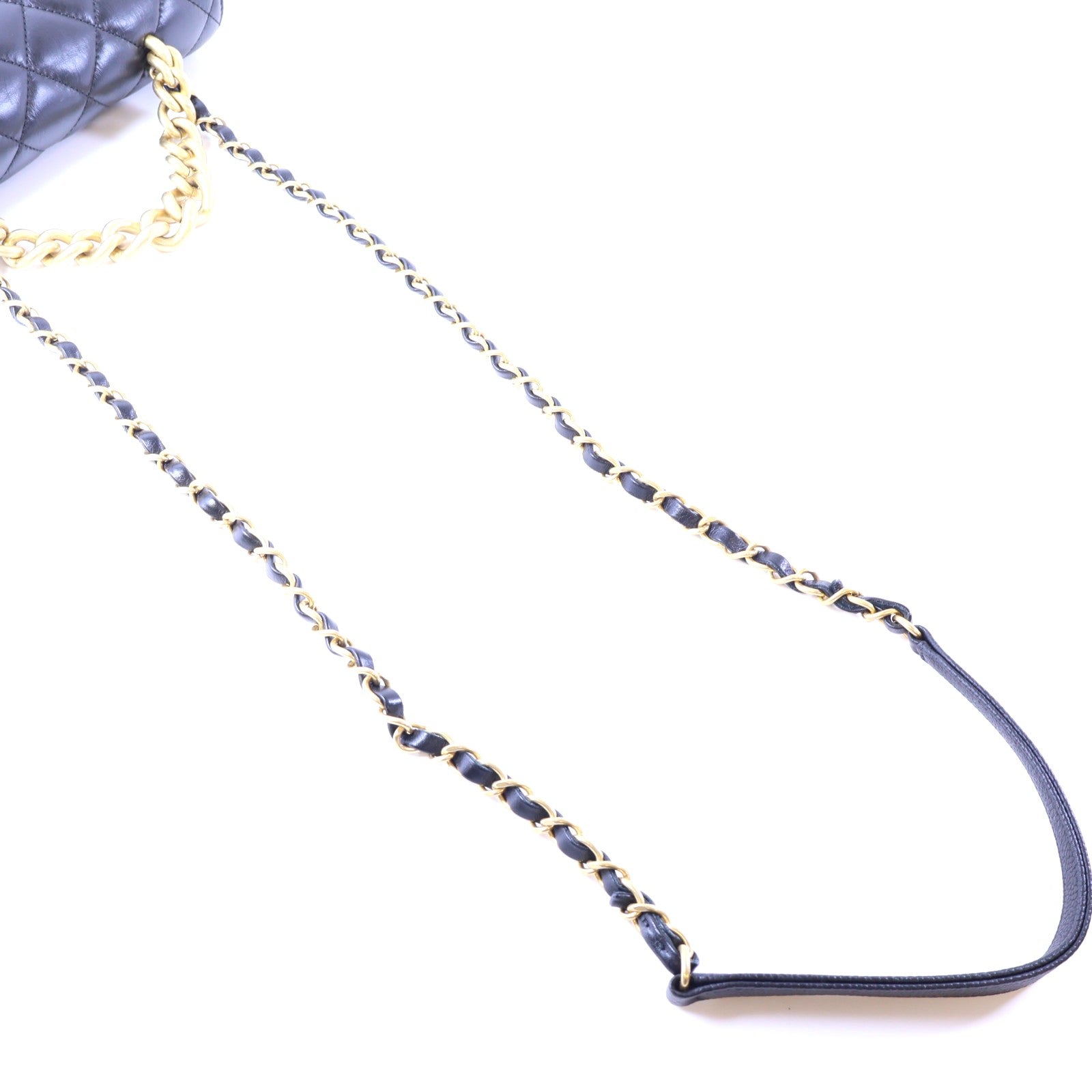 CHANEL 【激減優惠】牛皮皮革Chain Shoulder金扣鏈帶手挽肩背兩用袋黑色