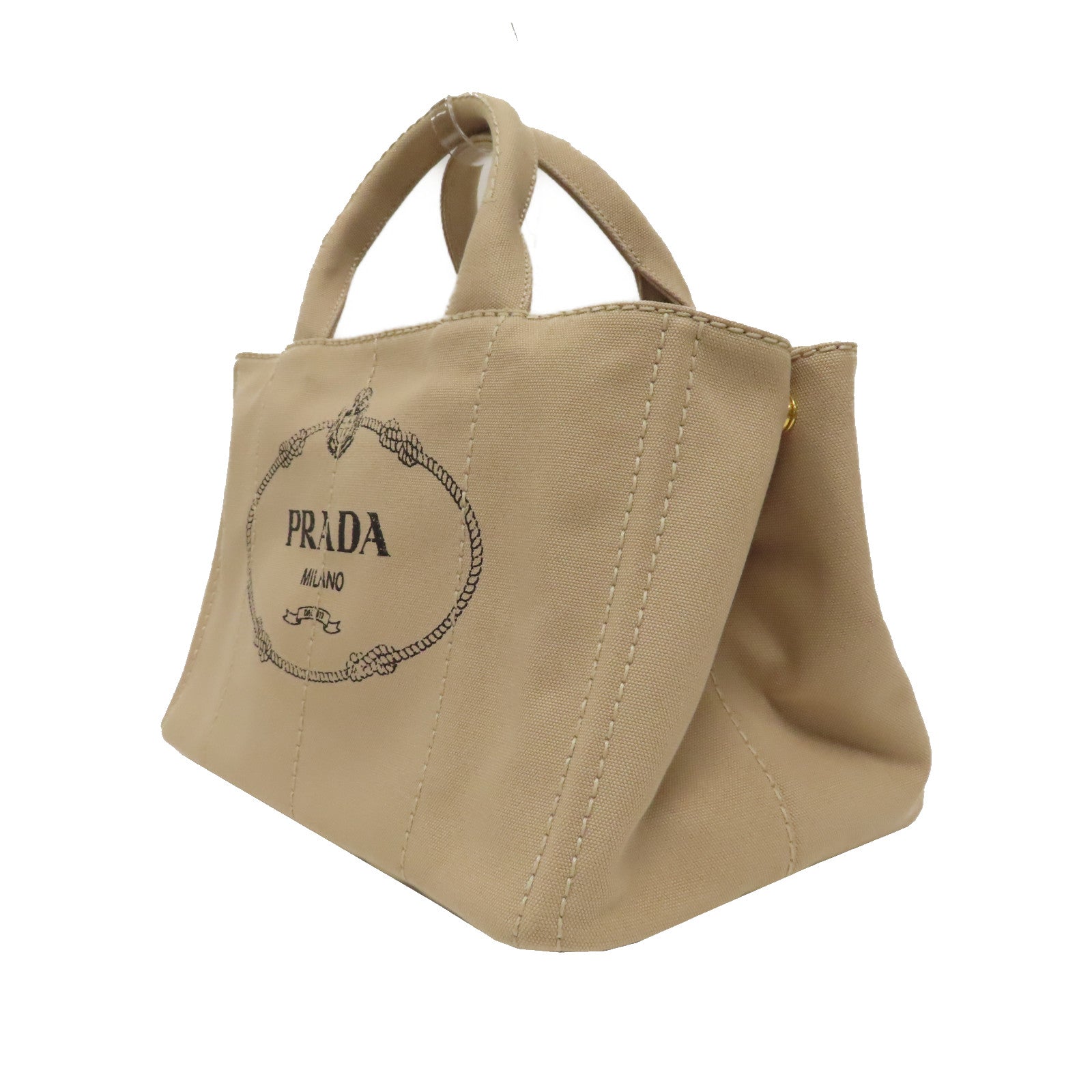 PRADA 帆布Canapa Tote Bag金扣手挽肩背兩用袋米色