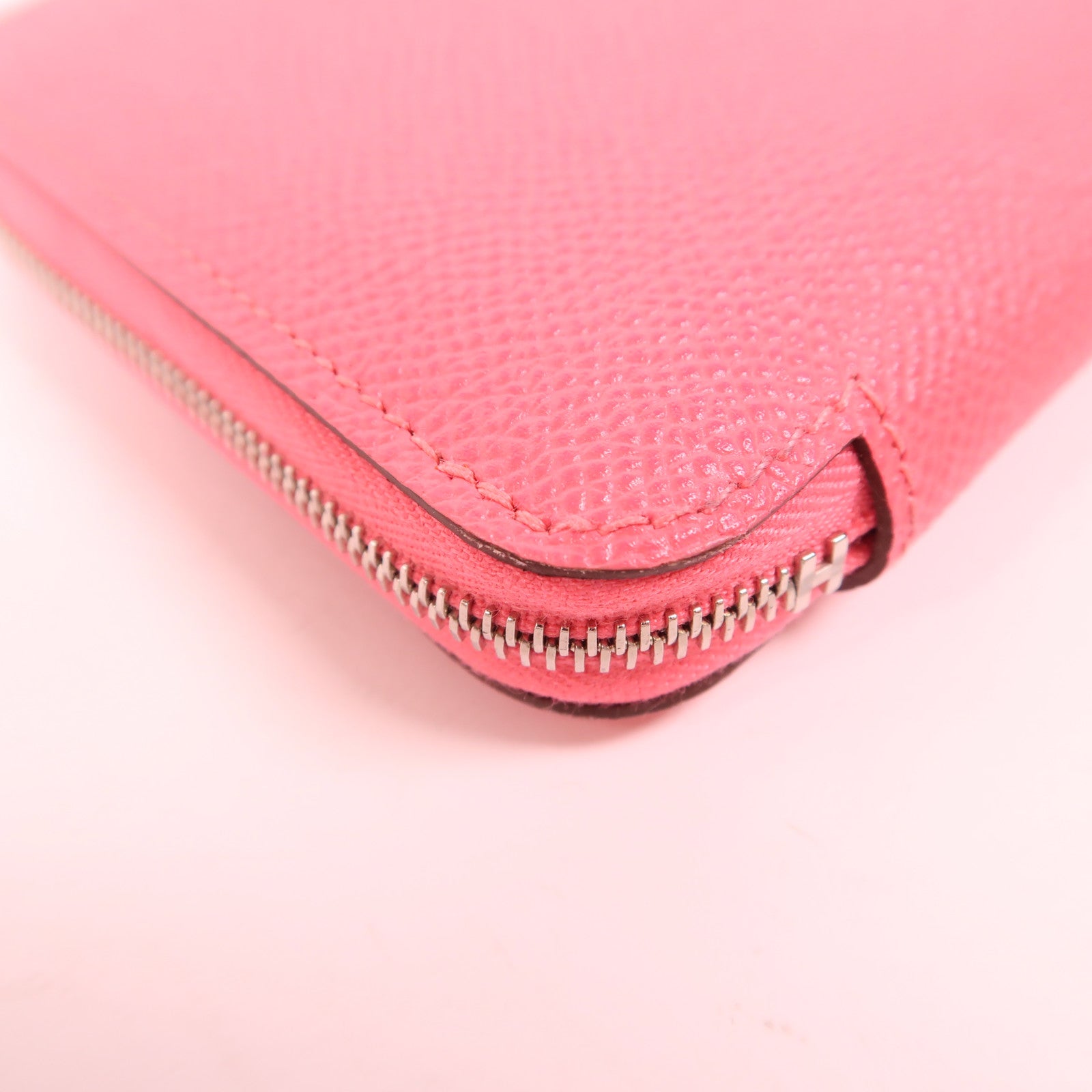 HERMES Epsom皮革Silk In Compact銀扣錢包8W Rose Azalee