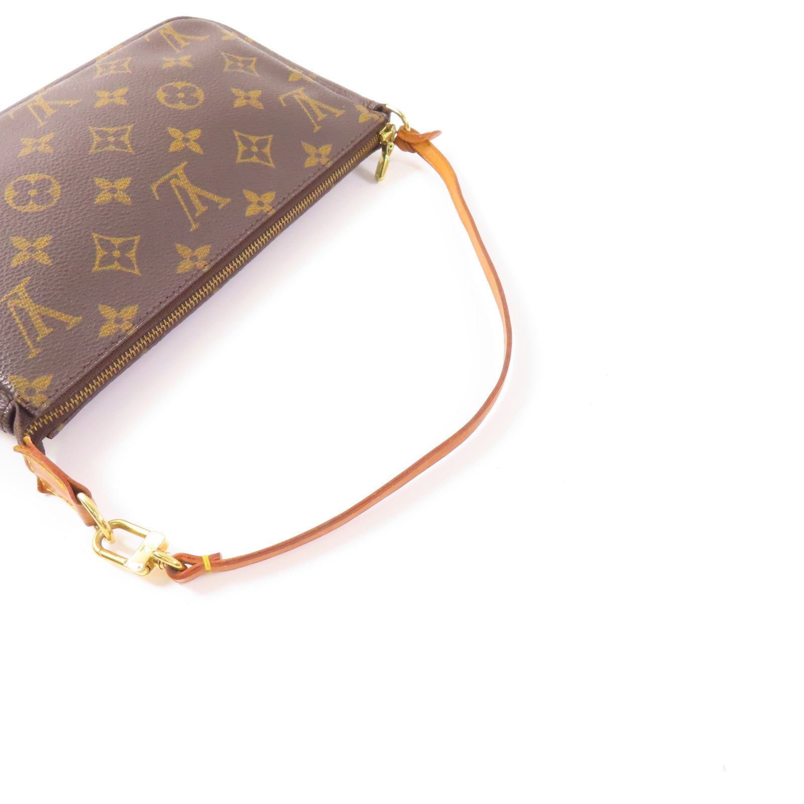 LOUIS VUITTON Monogram Pochette Accessoires金扣手挽袋棕色