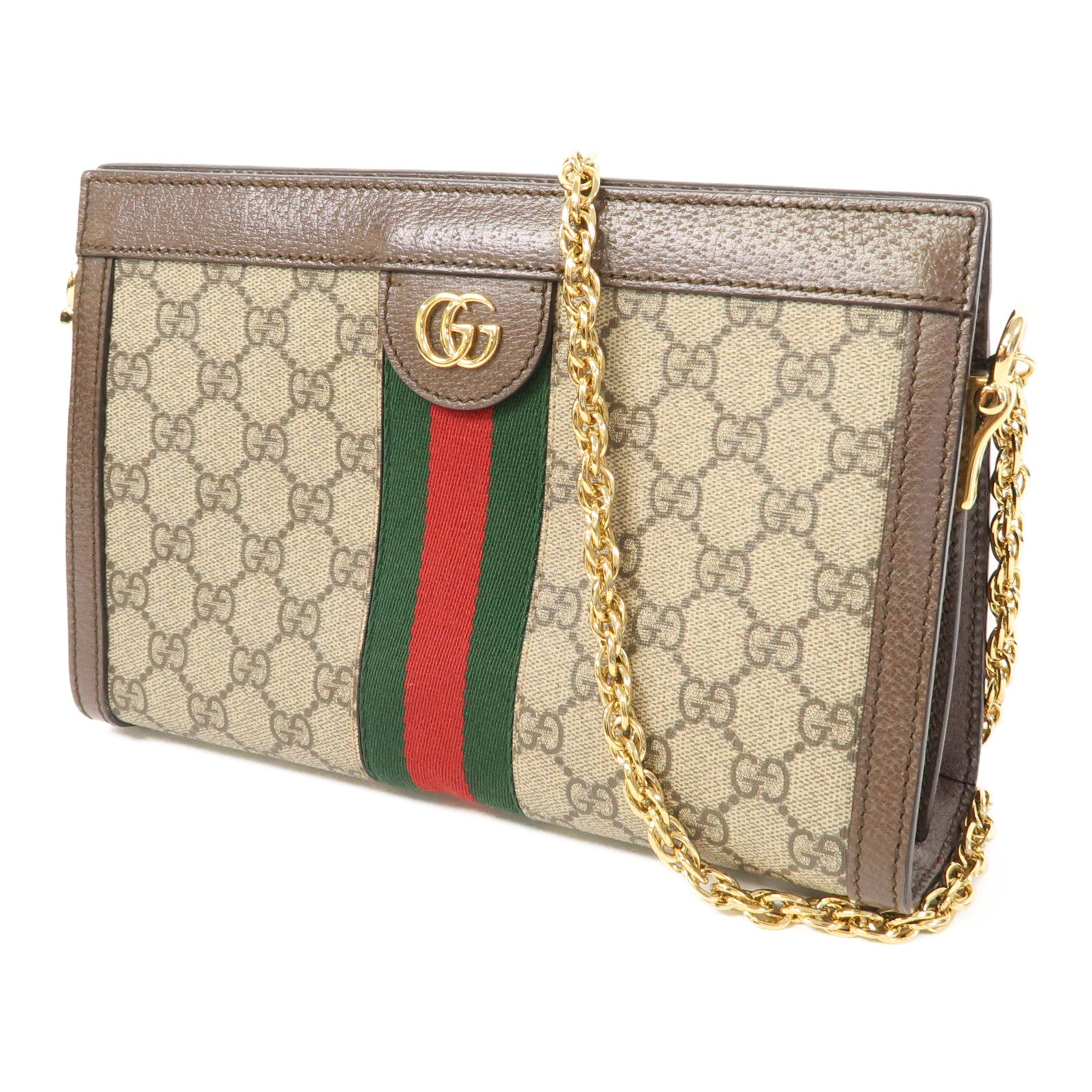 GUCCI 【激減優惠】塗層帆布Ophidia GG Chain金扣鏈帶肩背袋啡色
