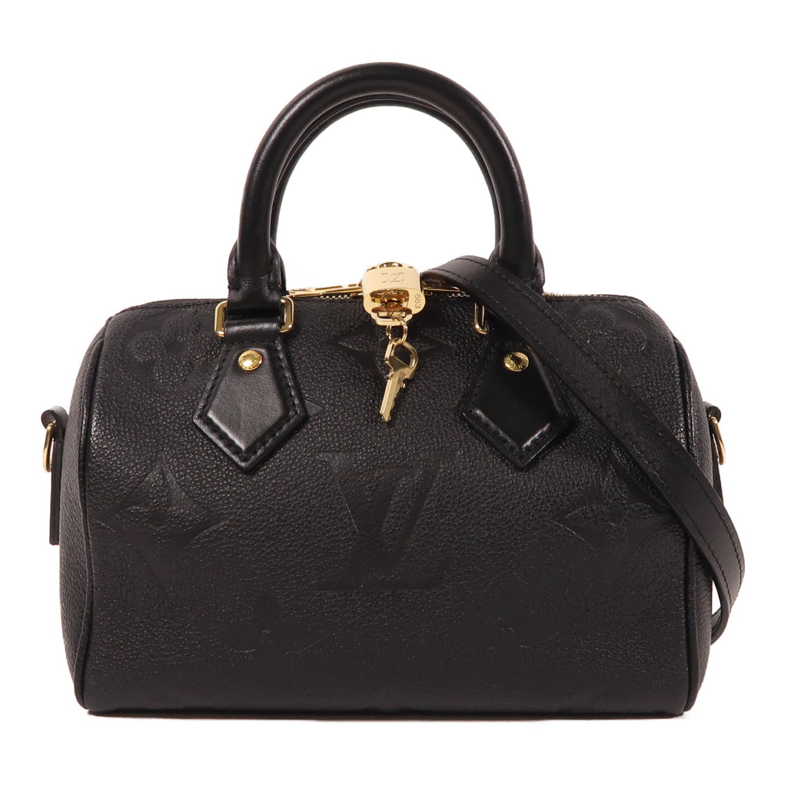 LOUIS VUITTON Monogram Empreinte Speedy Bandouiere 20金扣手挽肩背兩用袋黑色