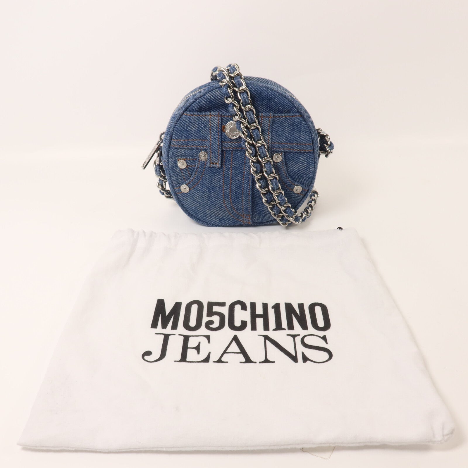 MOSCHINO 牛仔布Chain Shoulder鏈帶肩背袋