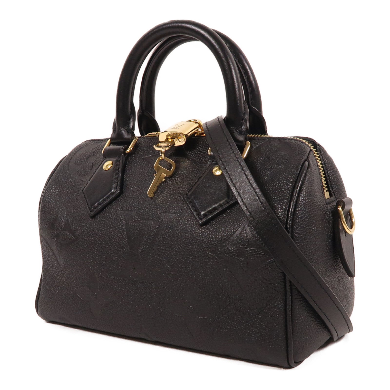 LOUIS VUITTON Monogram Empreinte Speedy Bandouiere 20金扣手挽肩背兩用袋黑色