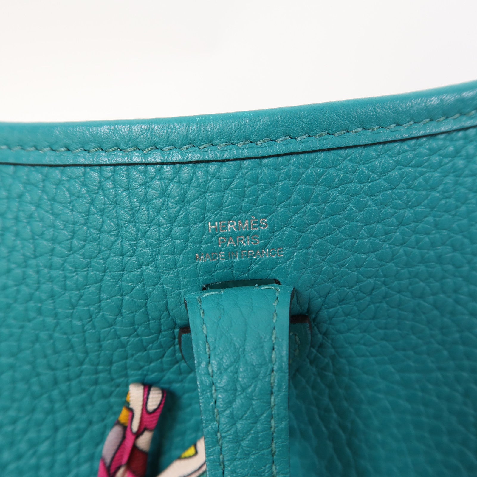 HERMES Clemence皮革Evelyne TPM銀扣肩背袋綠色