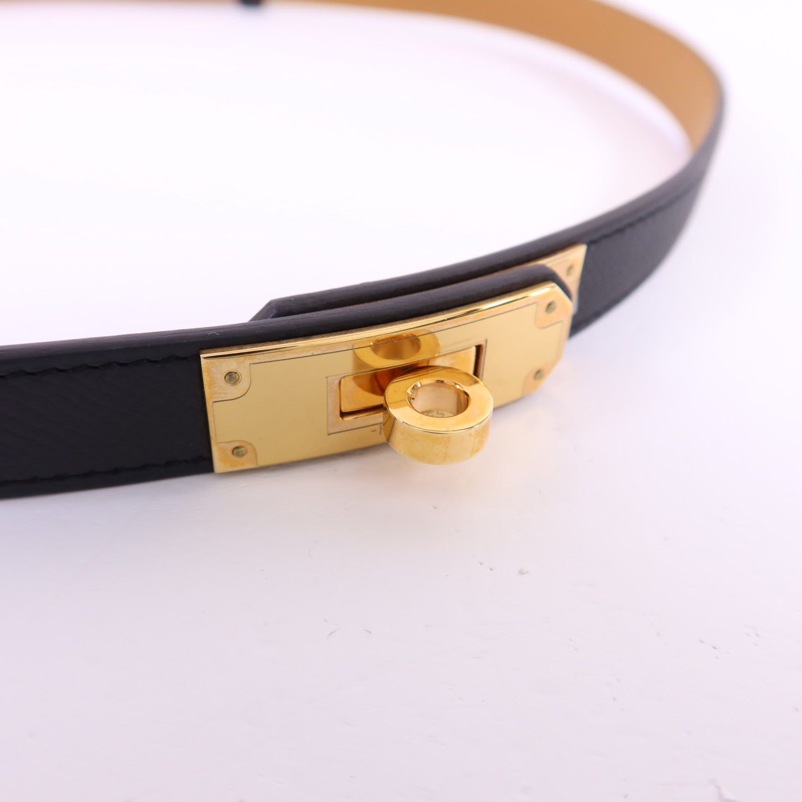 HERMES Epsom皮革Kelly Belt金扣皮帶Gold/Noir