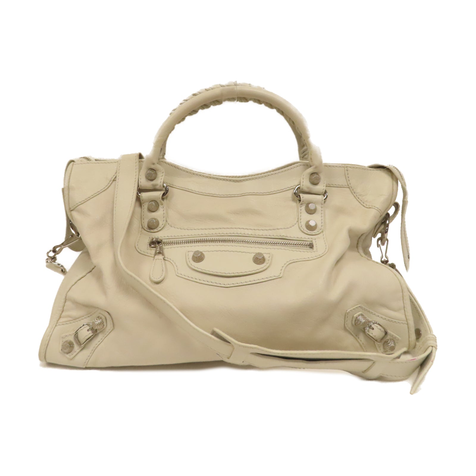 BALENCIAGA 羊皮皮革City銀扣手挽肩背兩用袋白色