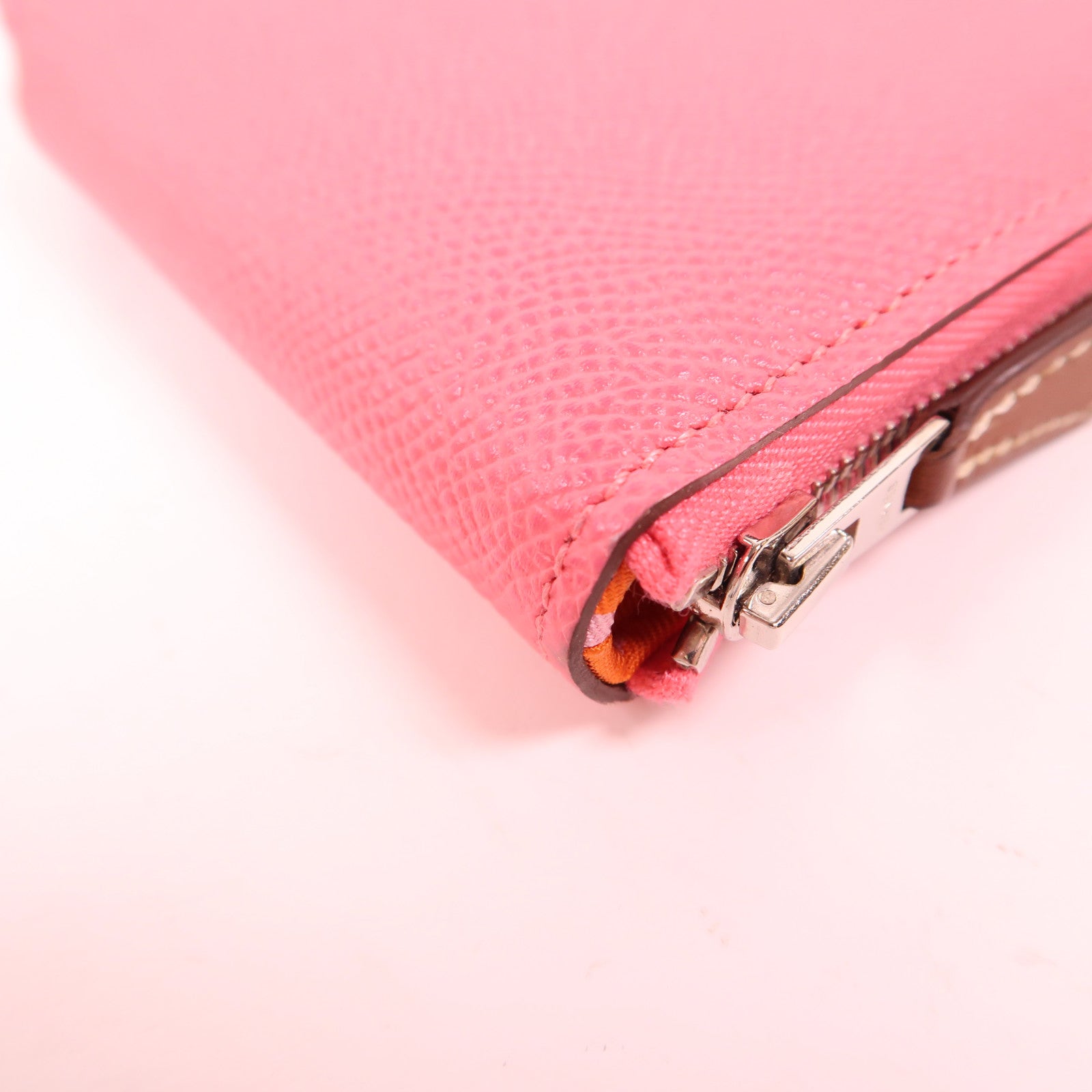 HERMES Epsom皮革Silk In Compact銀扣錢包8W Rose Azalee