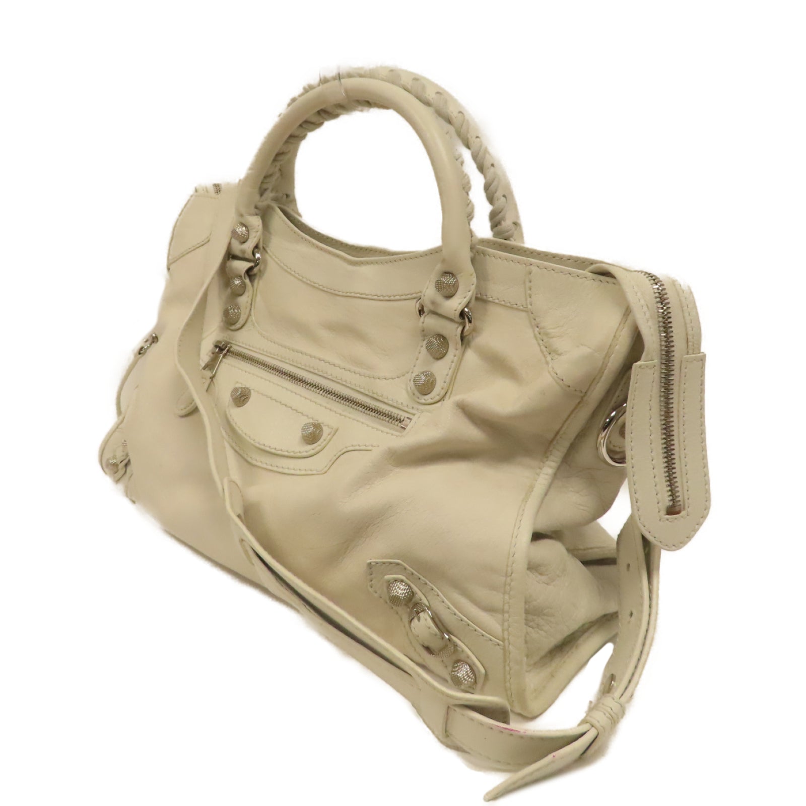 BALENCIAGA 羊皮皮革City銀扣手挽肩背兩用袋白色