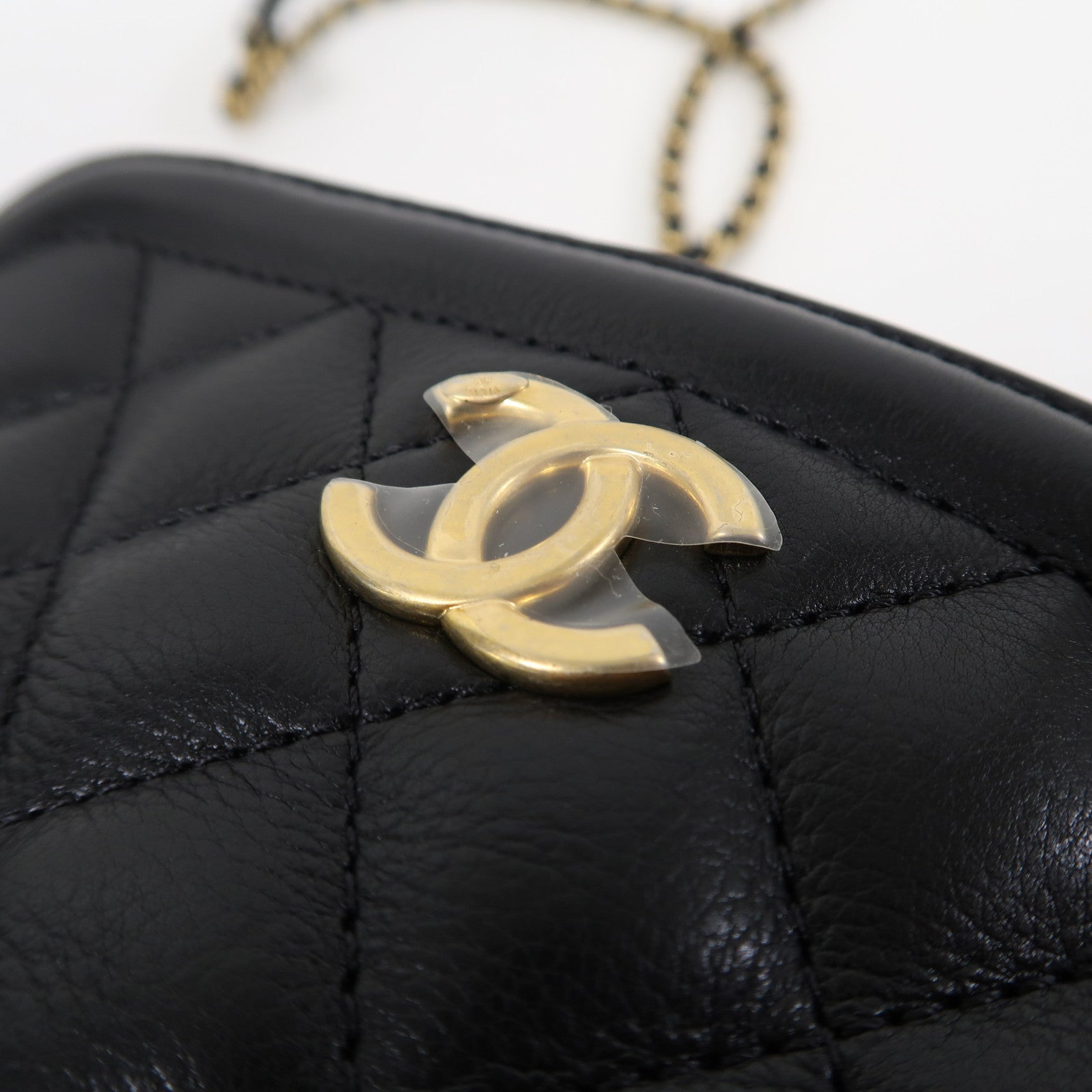 CHANEL 菱格牛皮皮革2way Shoulder Bag金扣手挽肩背兩用袋黑色