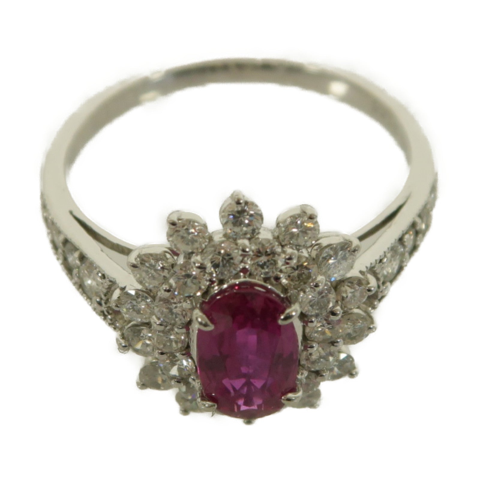 JEWELRY 【激減優惠】PT900鉑金Ruby Ring紅寶石/鑽石戒指粉紅色US#8