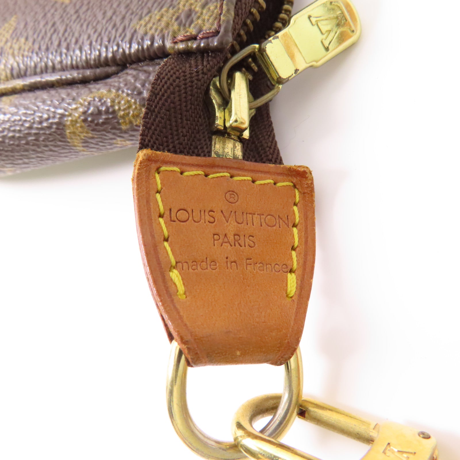 LOUIS VUITTON Monogram Pochette Accessoires金扣手挽袋棕色