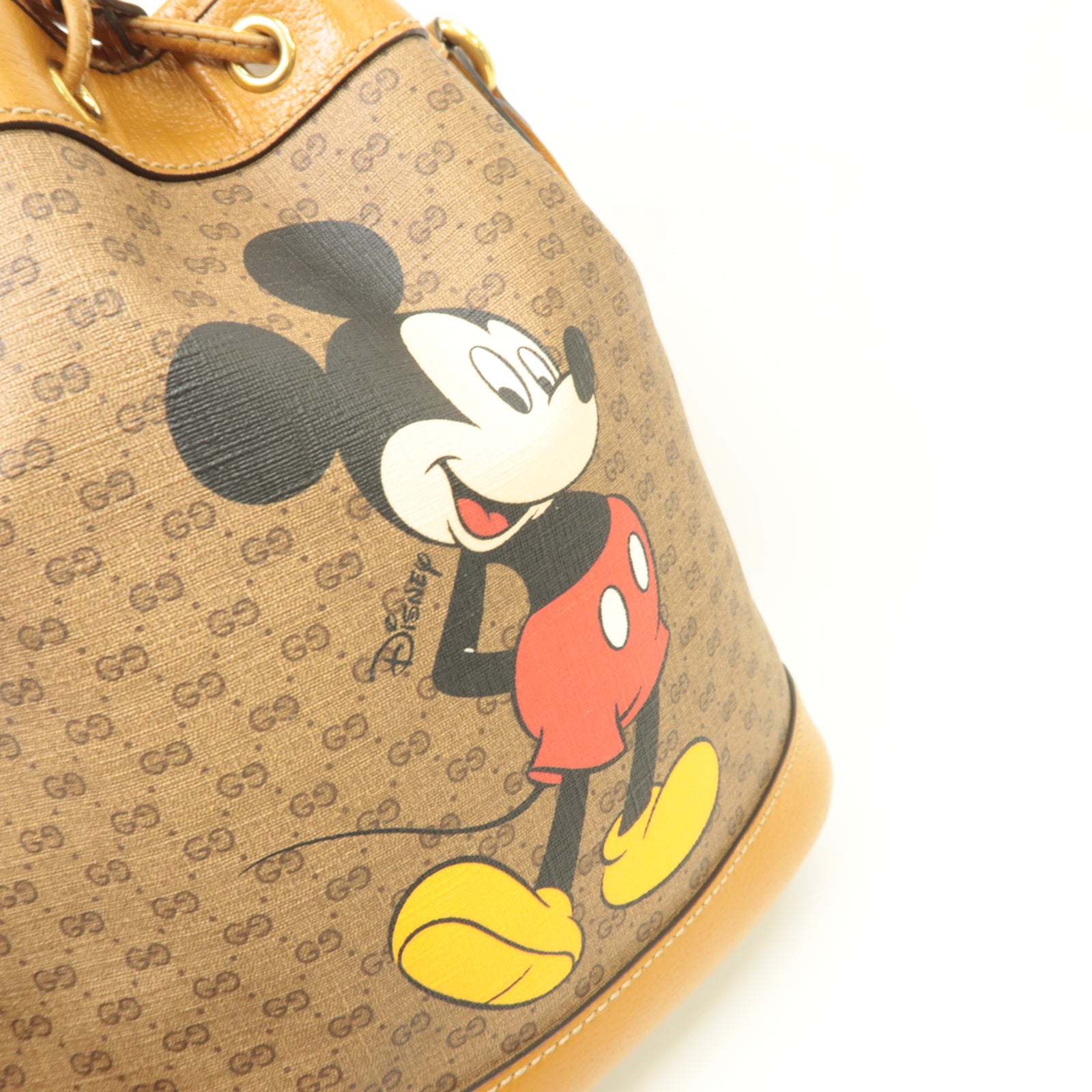 GUCCI 【激減優惠】塗層帆布Disney x Gucci Mickey Mouse Shoulder Bag金扣肩背袋棕色