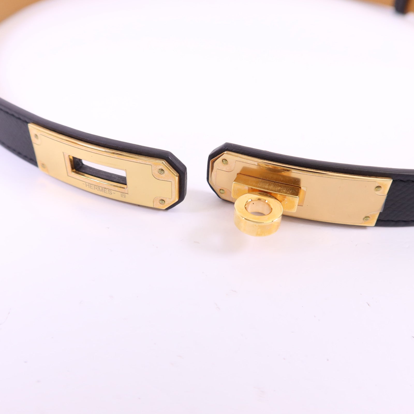 HERMES Epsom皮革Kelly Belt金扣皮帶Gold/Noir