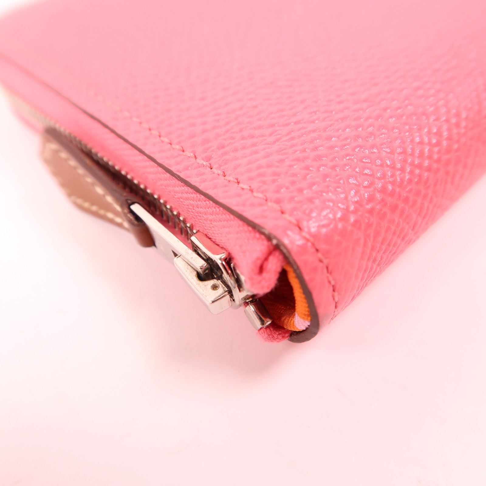 HERMES Epsom皮革Silk In Compact銀扣錢包8W Rose Azalee