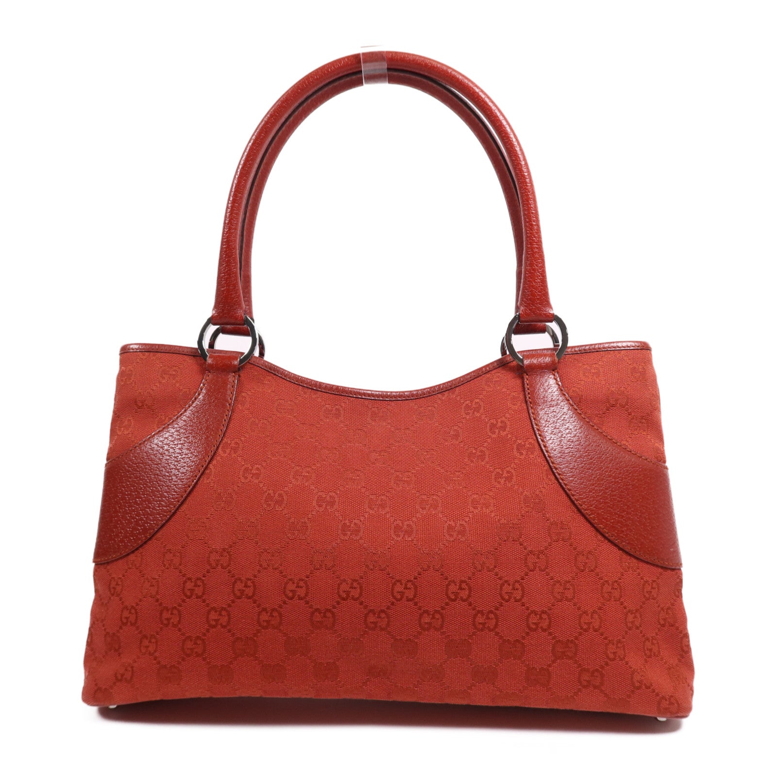 GUCCI 帆布/皮革Tote Bag銀扣肩背袋