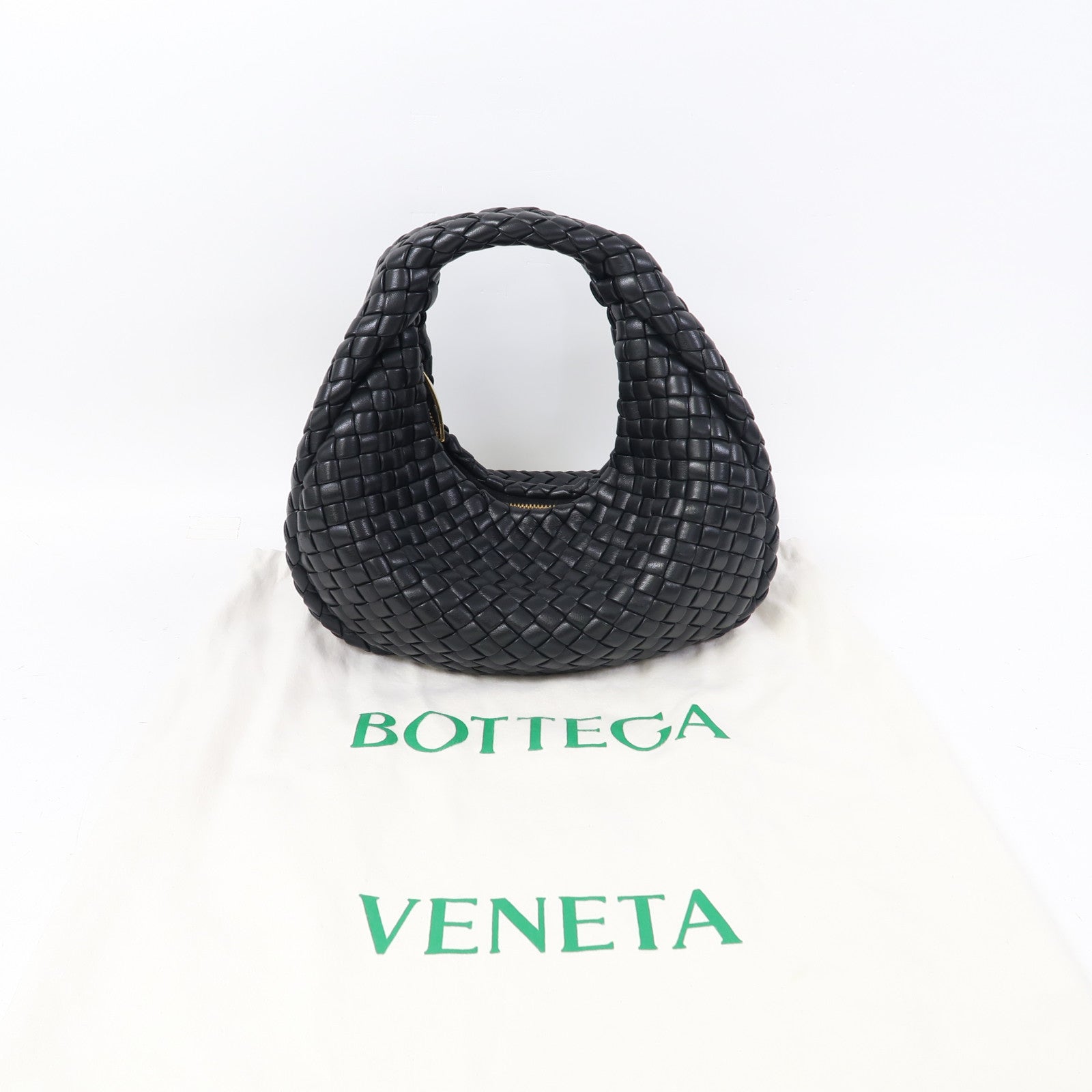 BOTTEGA VENETA 織紋牛皮皮革Hand Bag金扣手挽袋黑色