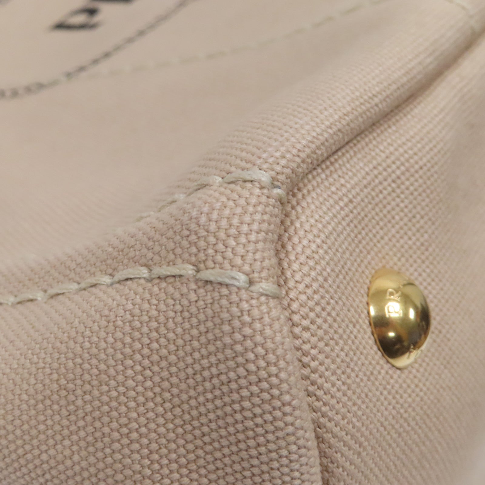 PRADA 帆布Canapa Tote Bag金扣手挽肩背兩用袋米色