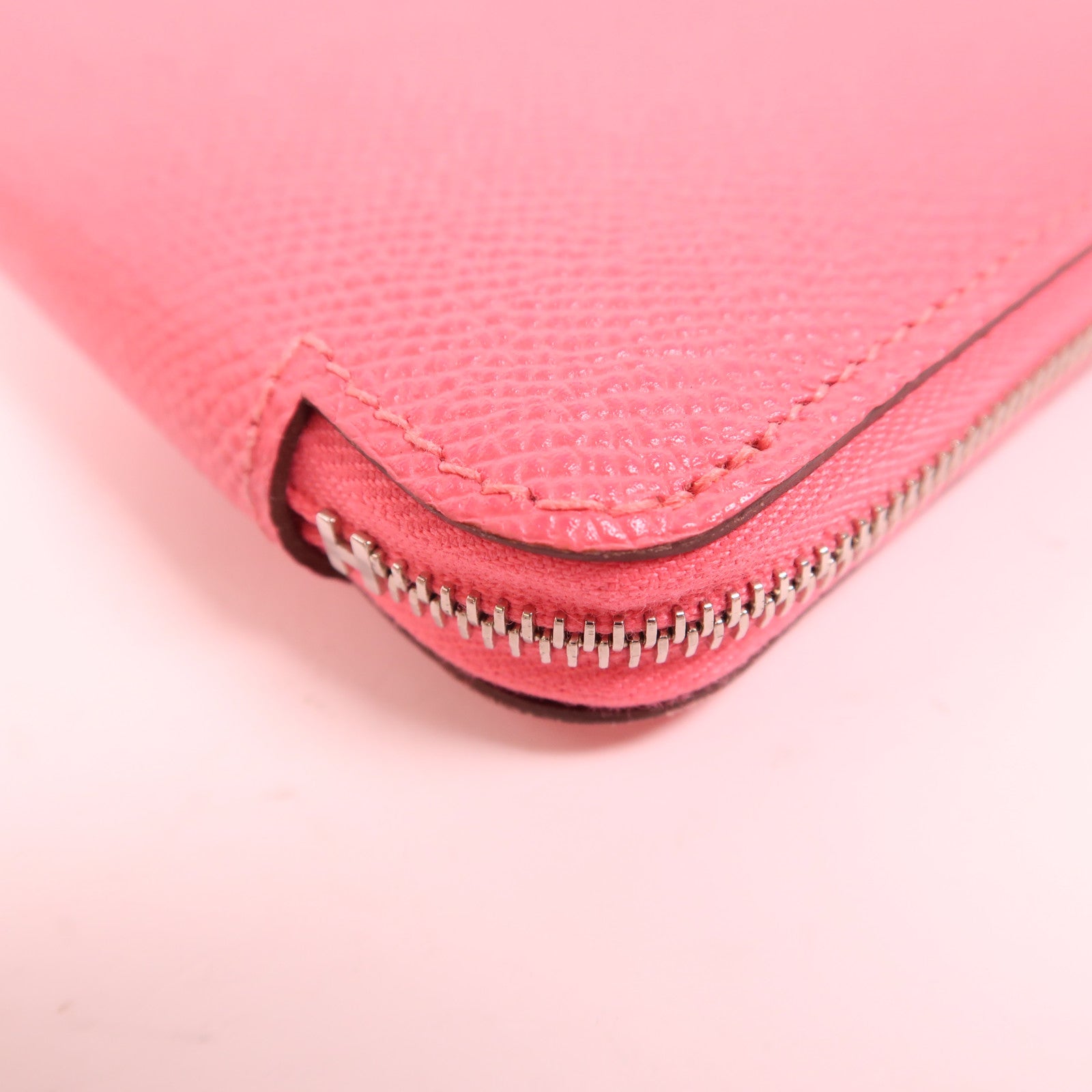 HERMES Epsom皮革Silk In Compact銀扣錢包8W Rose Azalee