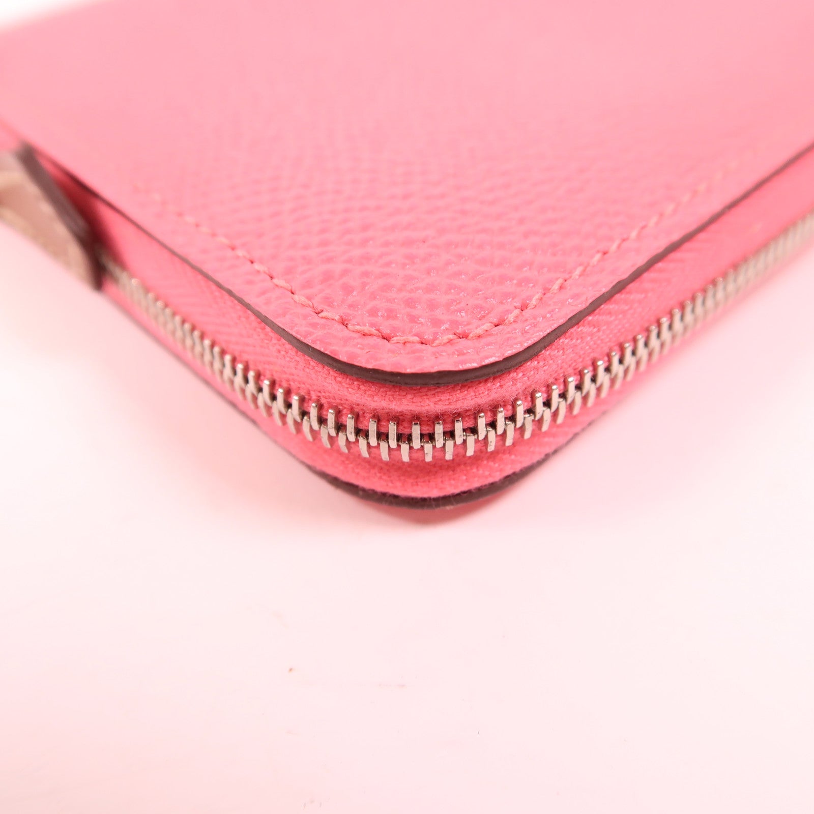 HERMES Epsom皮革Silk In Compact銀扣錢包8W Rose Azalee