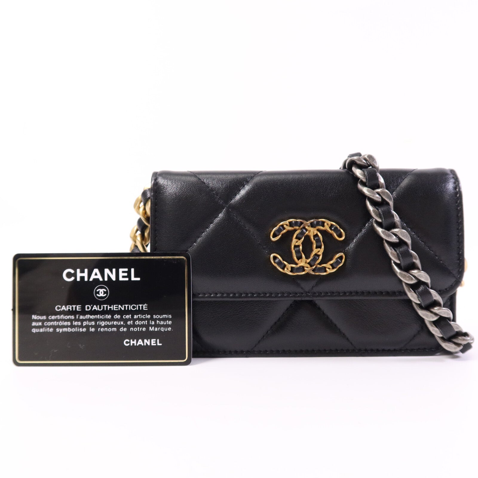CHANEL 羊皮皮革Chanel 19 Mini鏈帶肩背袋