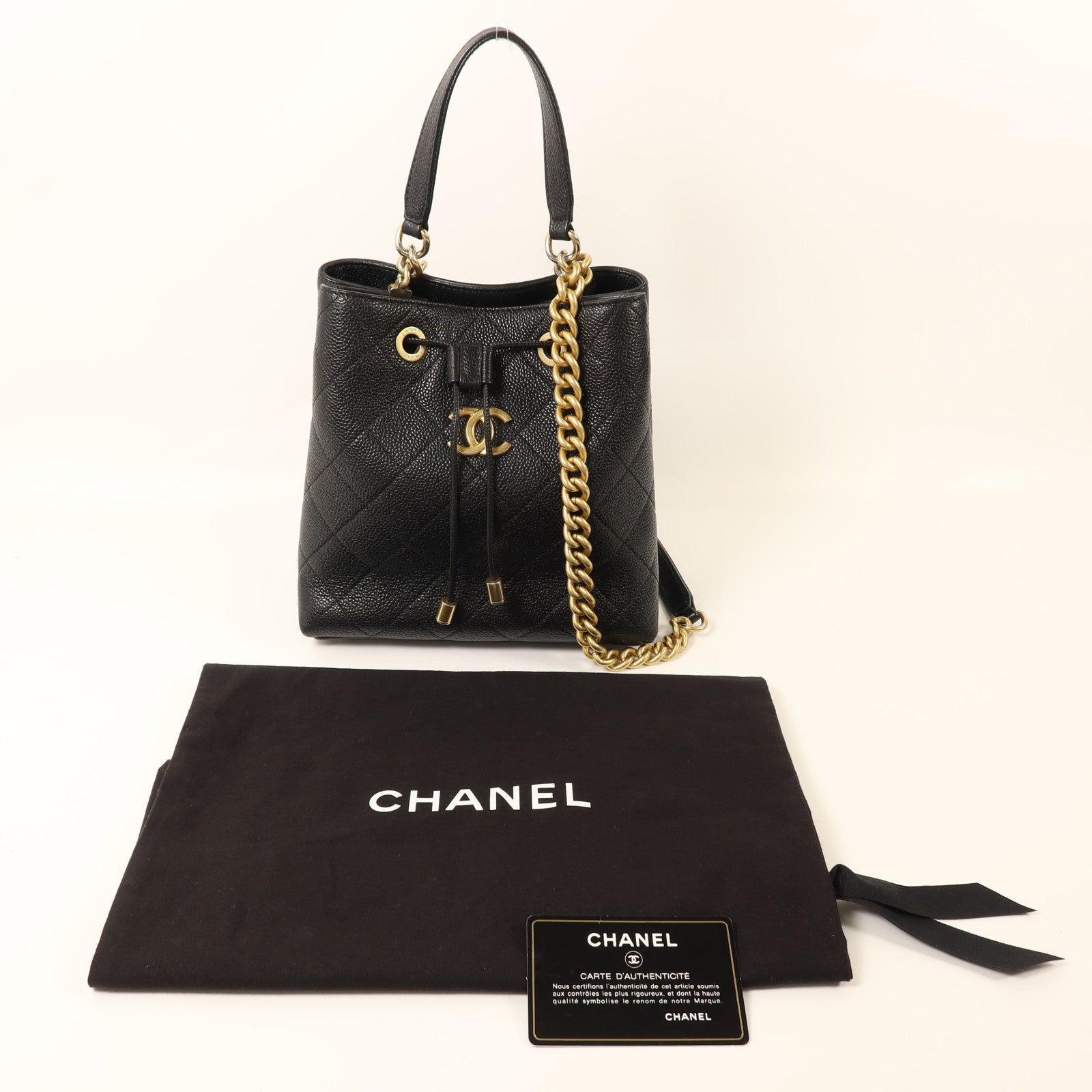 CHANEL 【激減優惠】牛皮皮革Bucket金扣鏈帶肩背袋