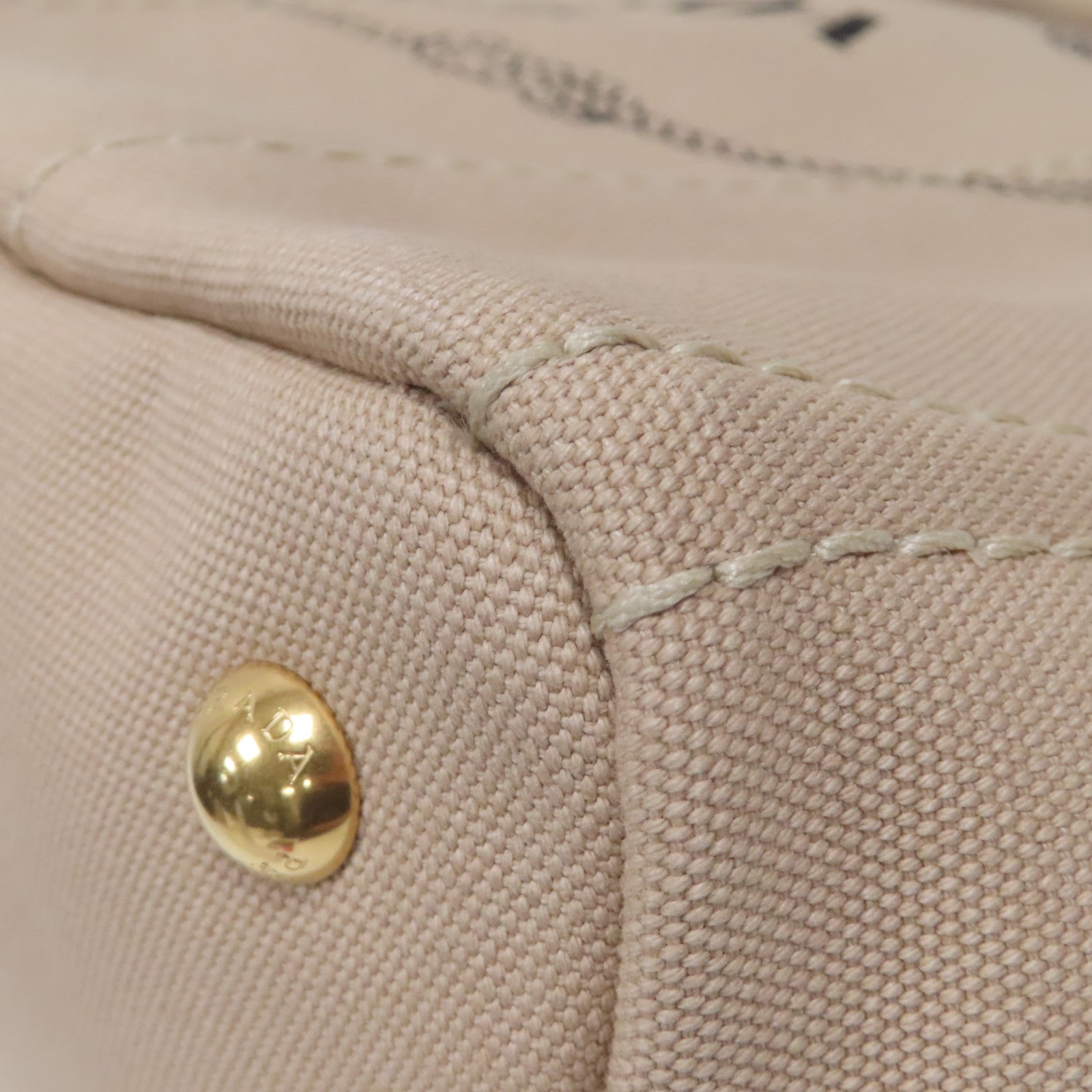 PRADA 帆布Canapa Tote Bag金扣手挽肩背兩用袋米色