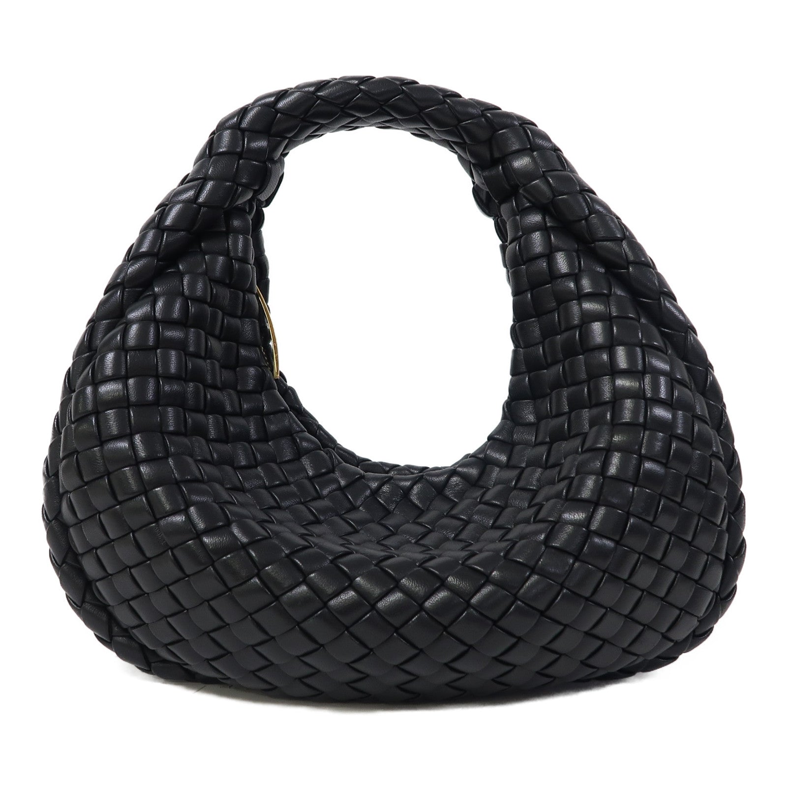 BOTTEGA VENETA 織紋牛皮皮革Hand Bag金扣手挽袋黑色
