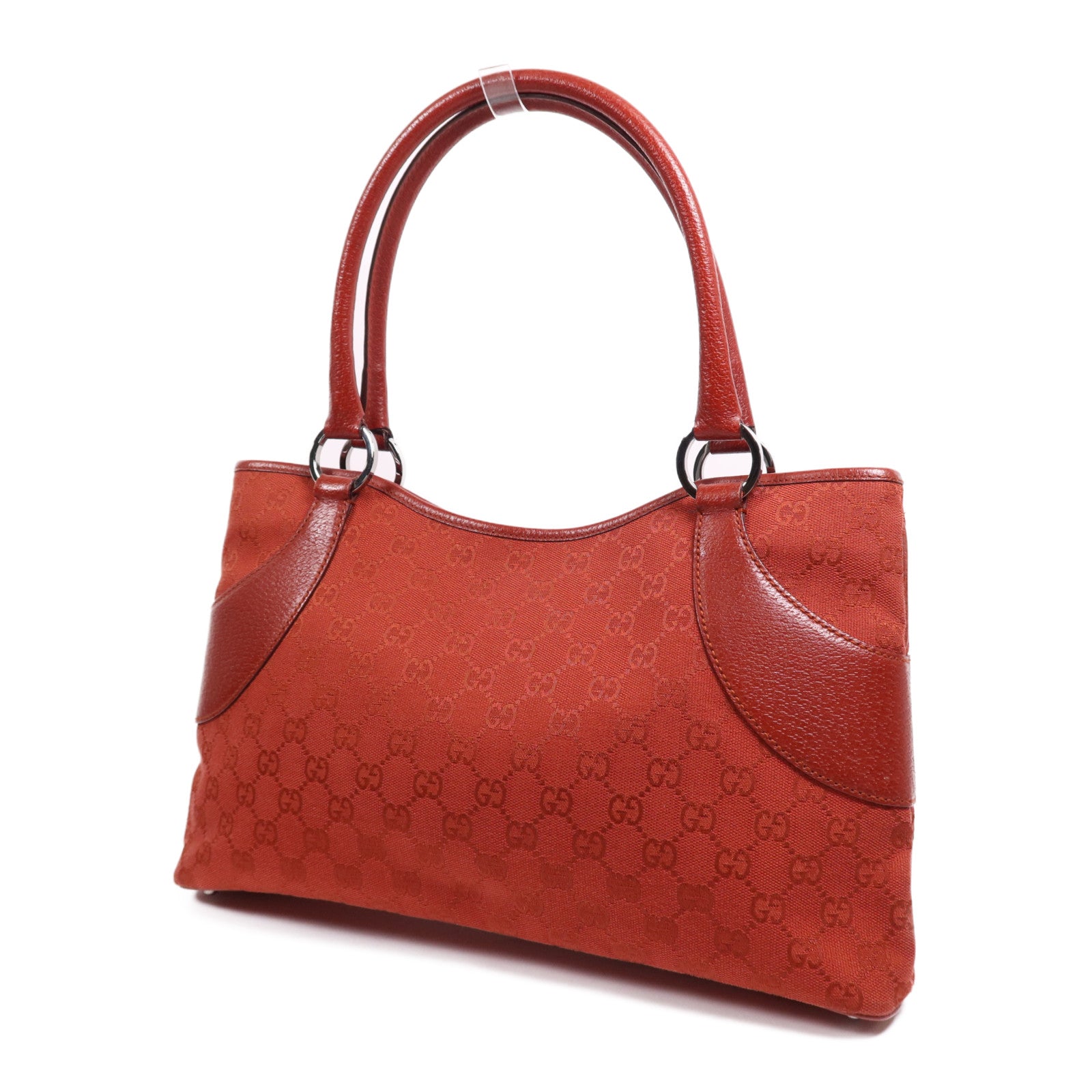 GUCCI 帆布/皮革Tote Bag銀扣肩背袋