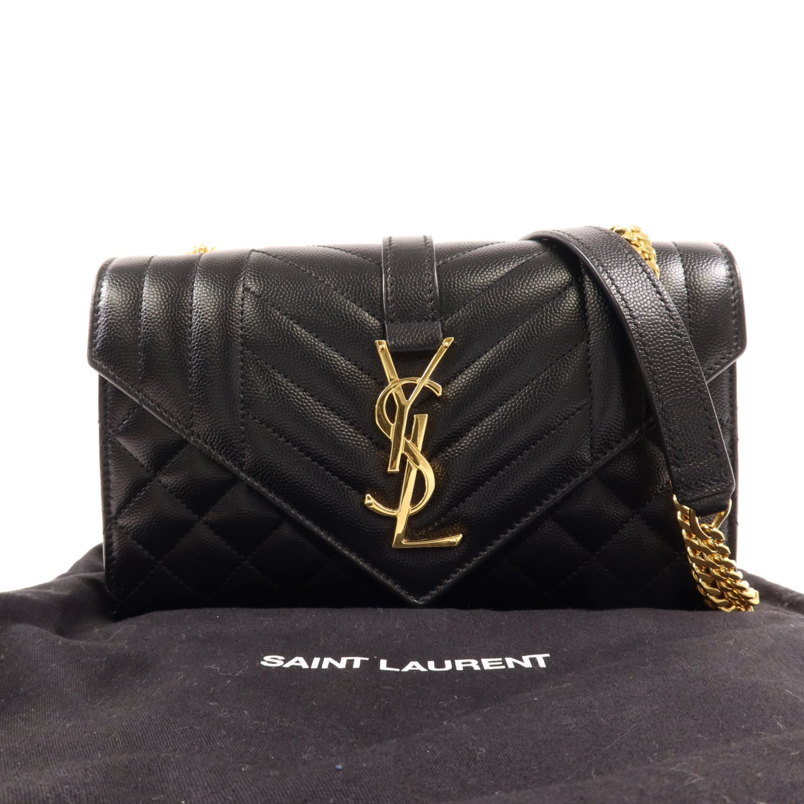 SAINT LAURENT 牛皮皮革Small Envelope金扣鏈帶肩背袋