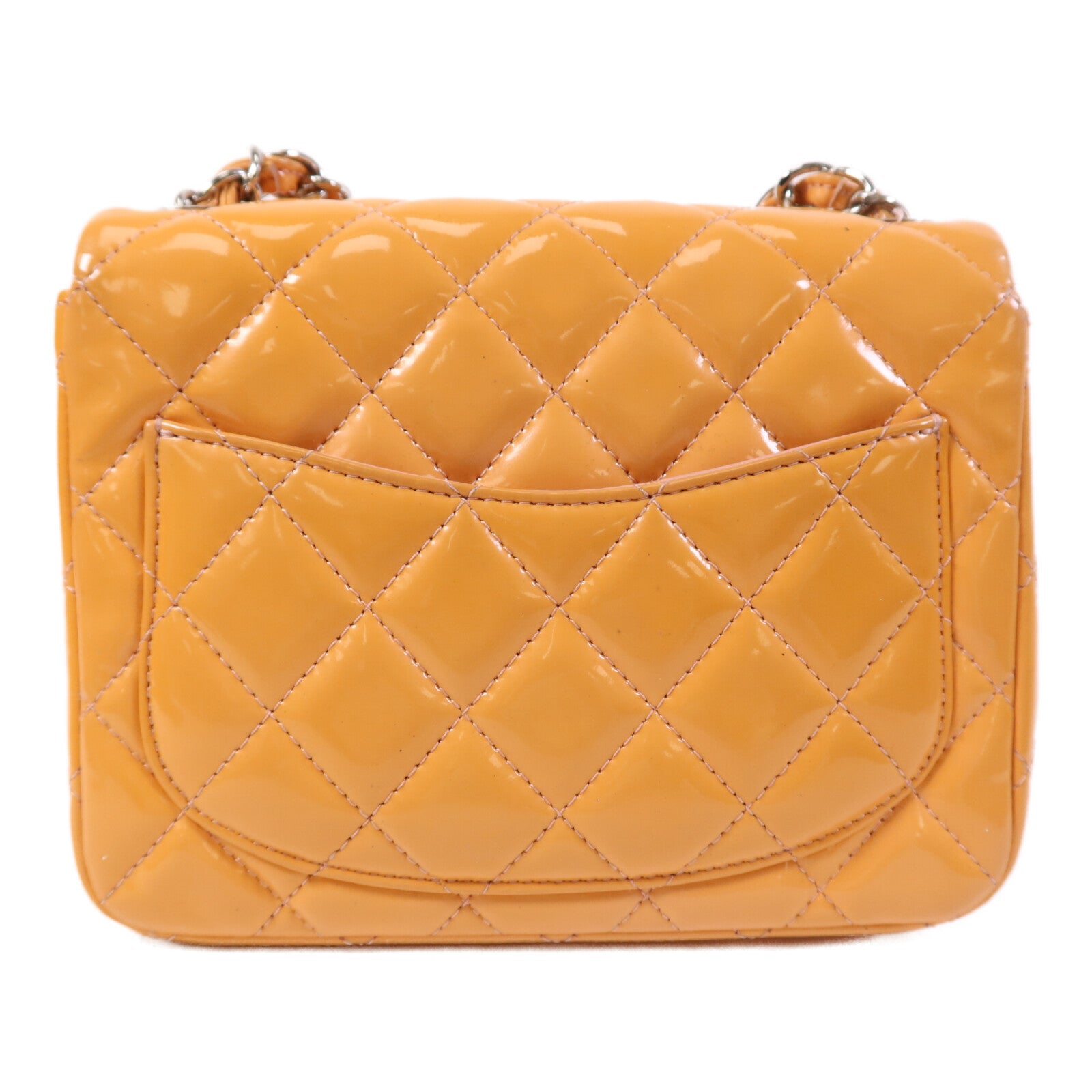 CHANEL 漆皮皮革Mini Classic 17銀扣鏈帶肩背袋