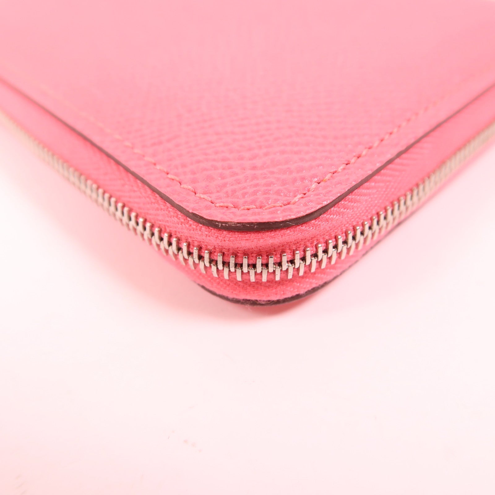 HERMES Epsom皮革Silk In Compact銀扣錢包8W Rose Azalee
