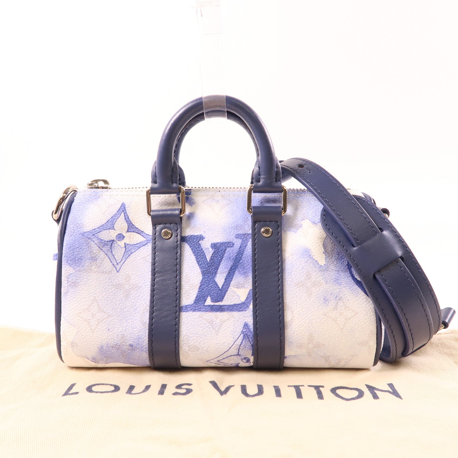 LOUIS VUITTON Monogram Watercolor Keepall XS銀扣手挽肩背兩用袋藍色/白色
