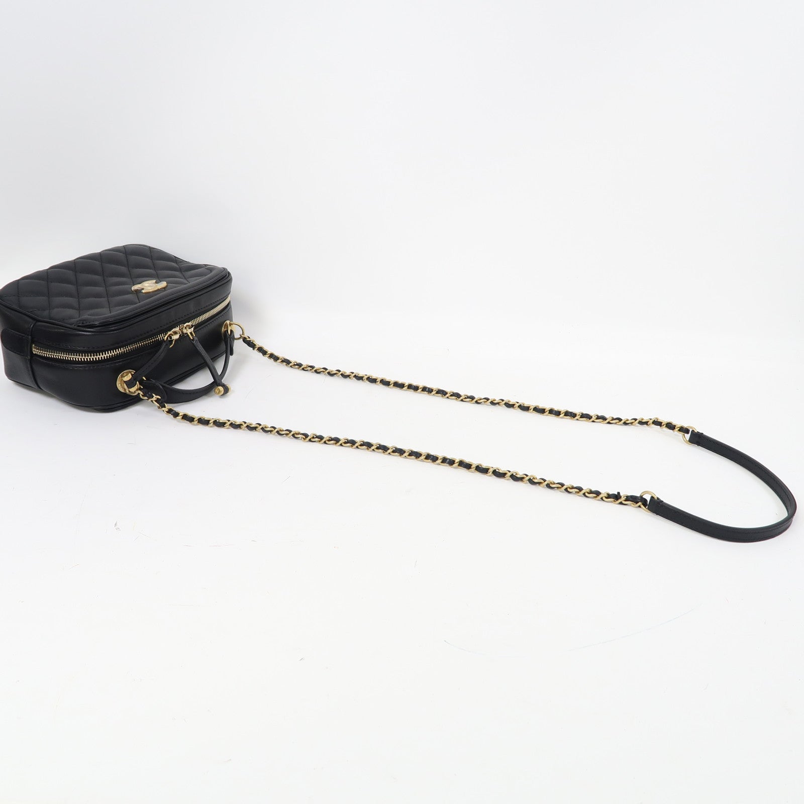 CHANEL 菱格牛皮皮革2way Shoulder Bag金扣手挽肩背兩用袋黑色