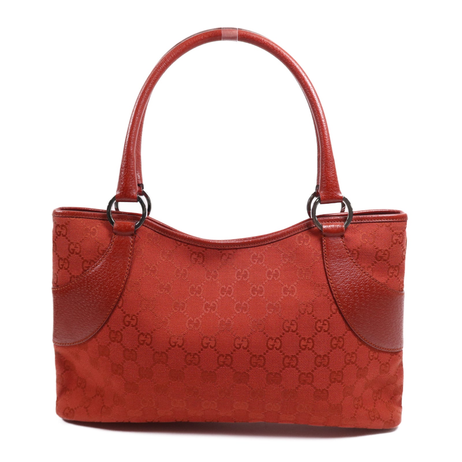 GUCCI 帆布/皮革Tote Bag銀扣肩背袋