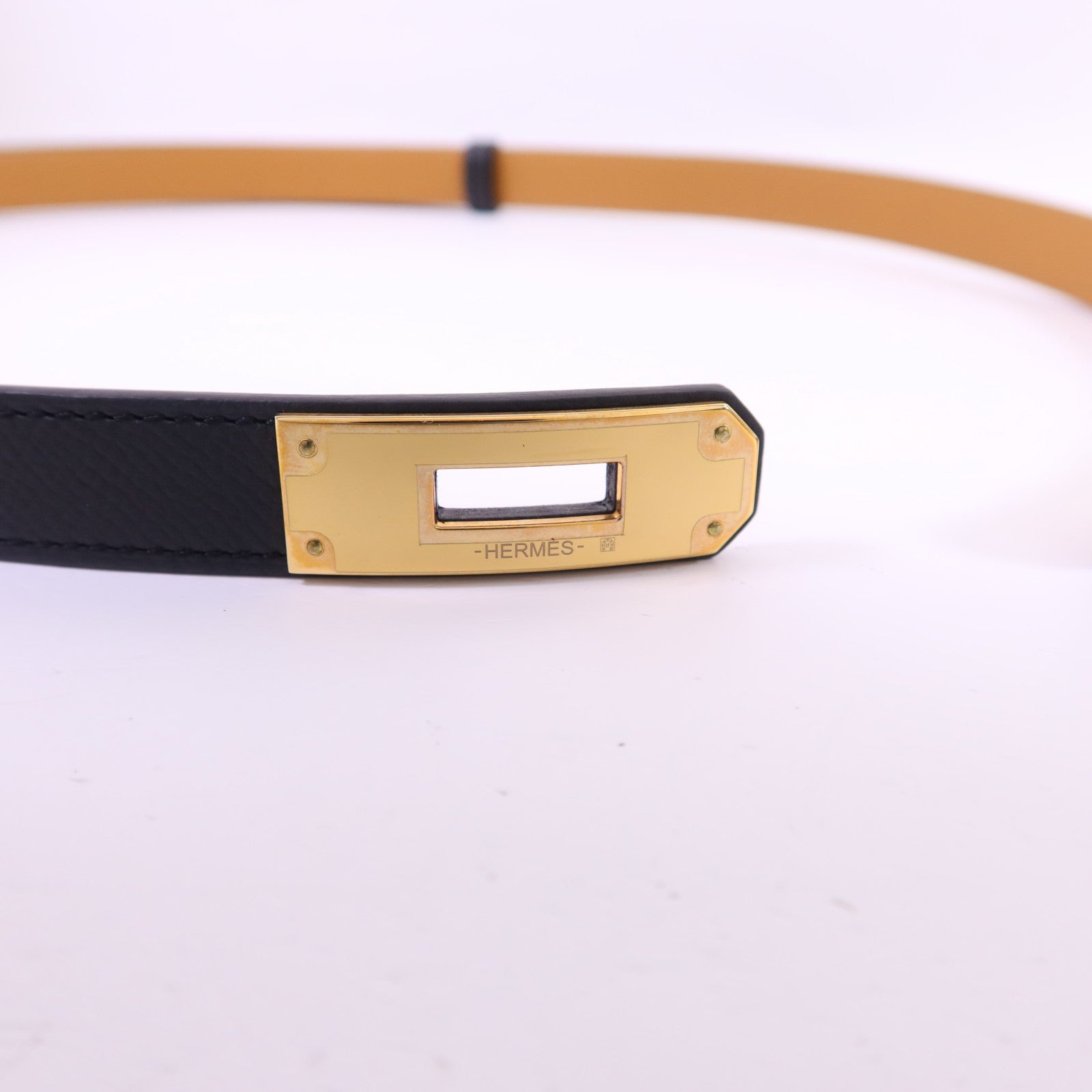 HERMES Epsom皮革Kelly Belt金扣皮帶Gold/Noir
