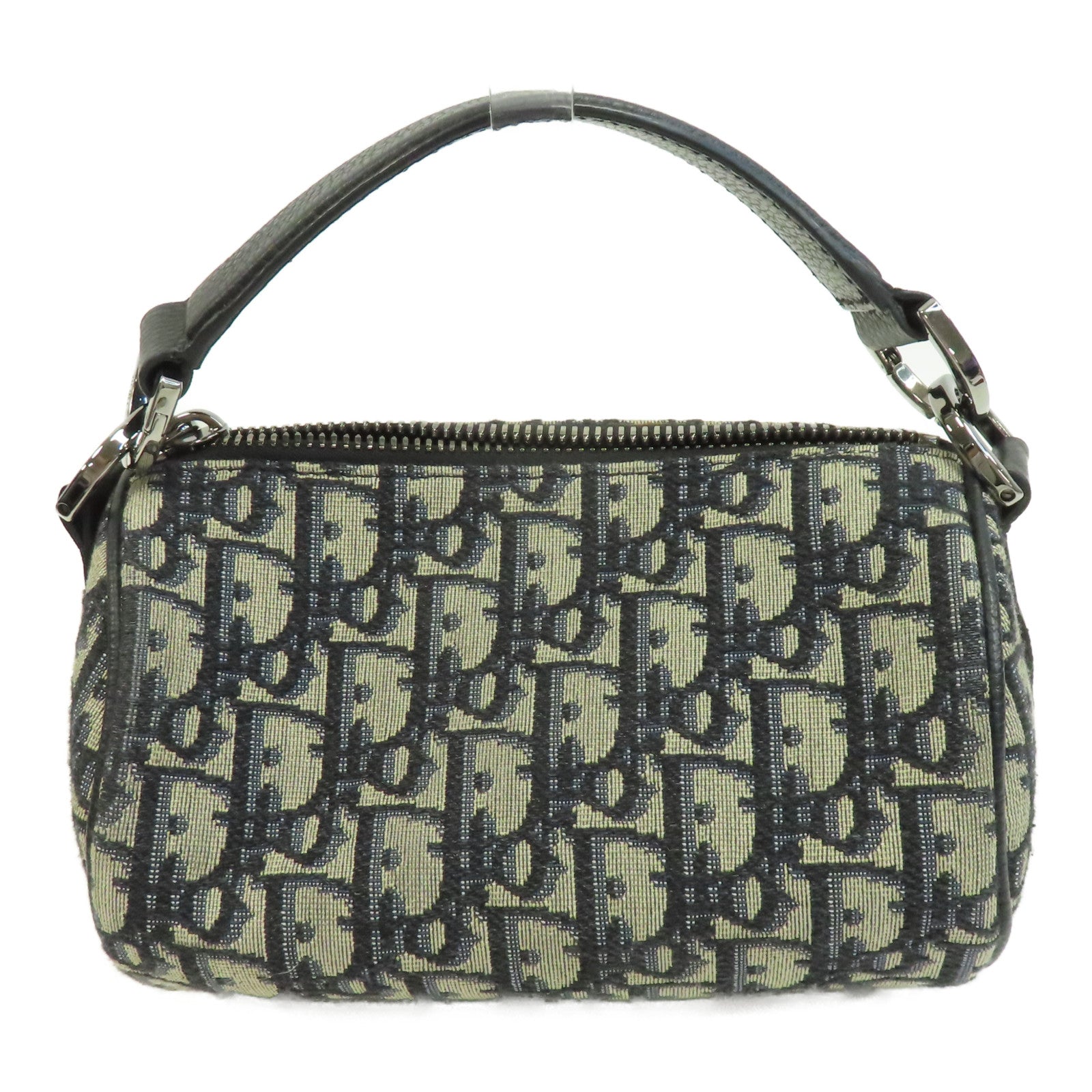 Dior 帆布/皮革Mini Rollen Messenger Bag銀扣手挽肩背兩用袋黑色
