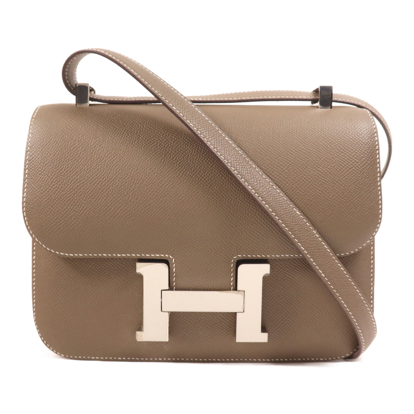 HERMES Epsom皮革Constance 24銀扣肩背袋Etoupe