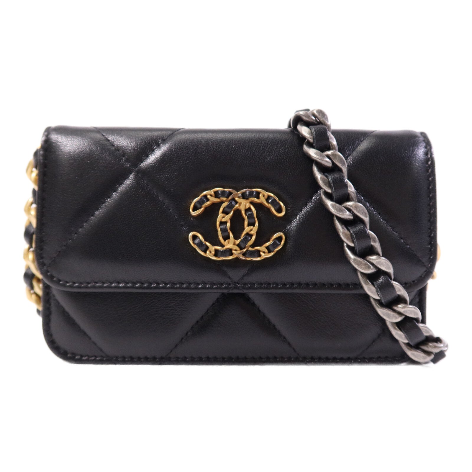 CHANEL 羊皮皮革Chanel 19 Mini鏈帶肩背袋