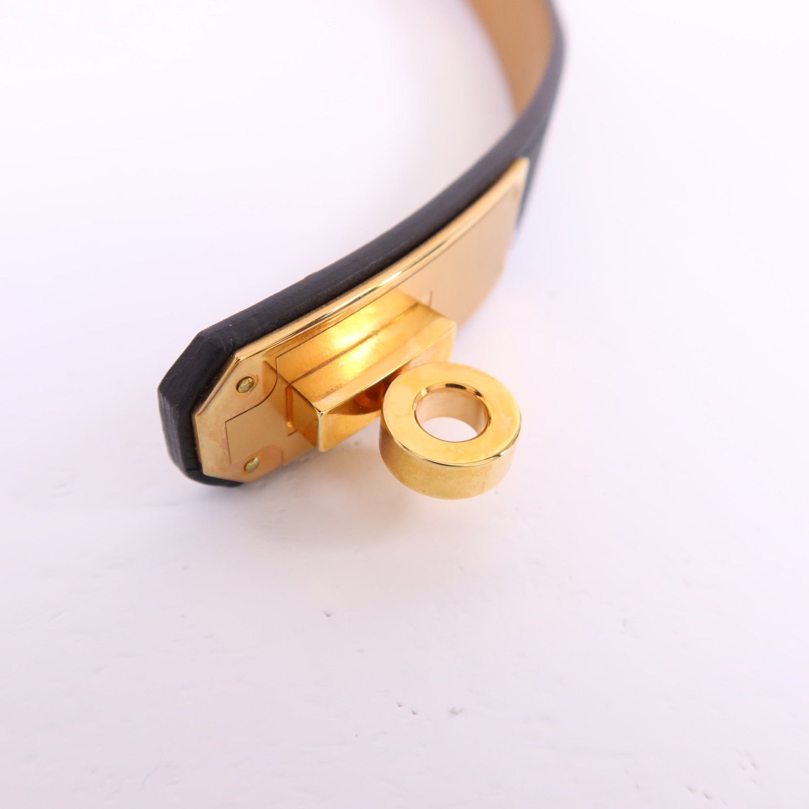HERMES Epsom皮革Kelly Belt金扣皮帶Gold/Noir