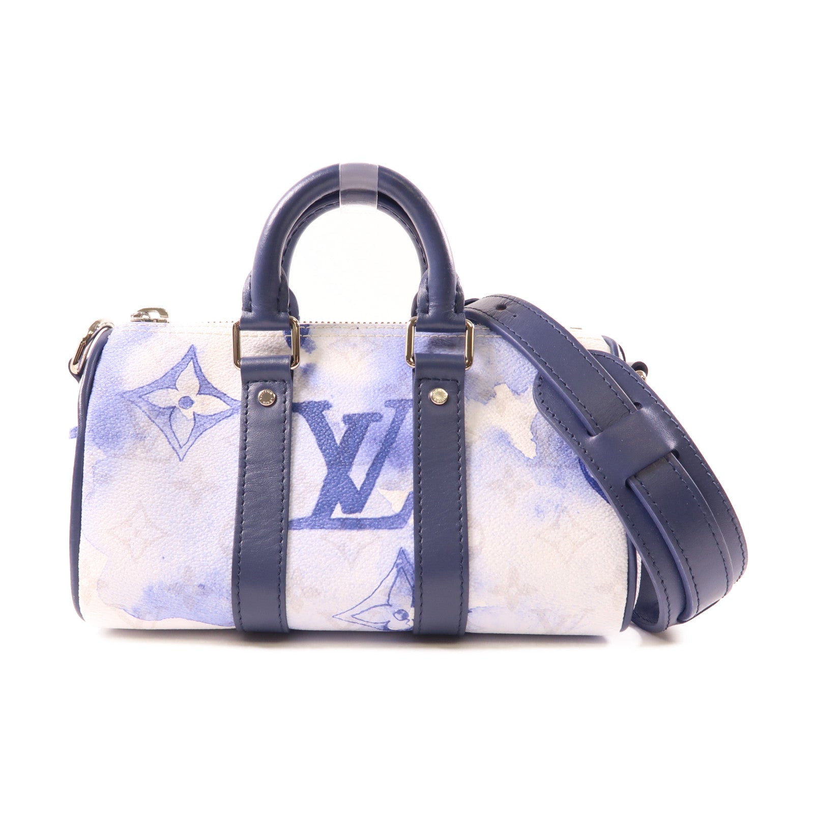 LOUIS VUITTON Monogram Watercolor Keepall XS銀扣手挽肩背兩用袋藍色/白色