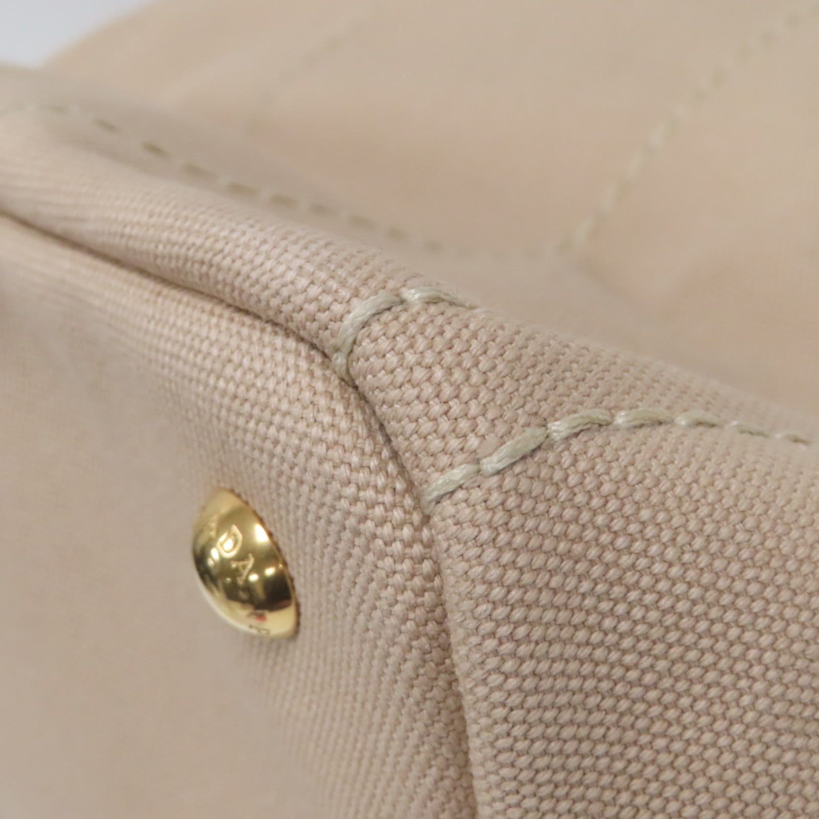 PRADA 帆布Canapa Tote Bag金扣手挽肩背兩用袋米色