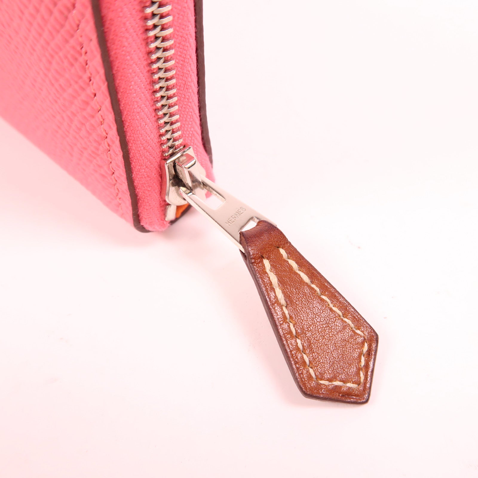 HERMES Epsom皮革Silk In Compact銀扣錢包8W Rose Azalee