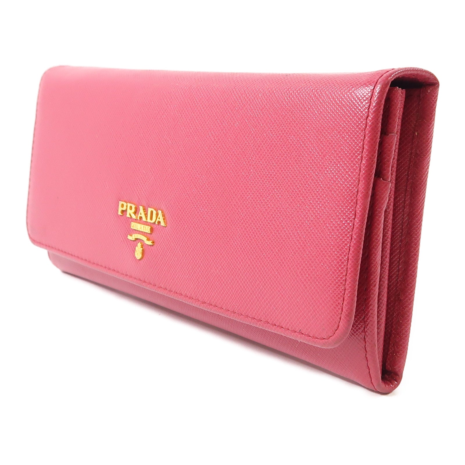 PRADA GHW Long Wallet Calfskin Leather Red