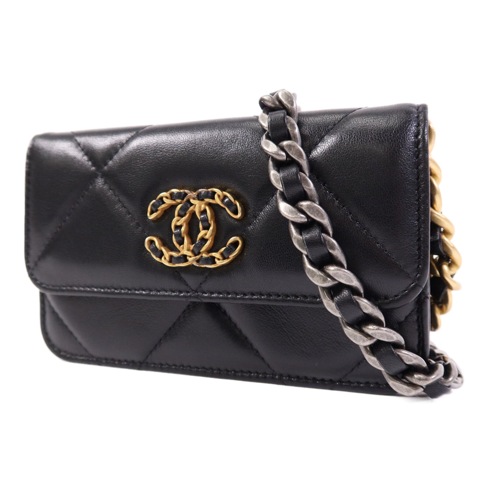 CHANEL 羊皮皮革Chanel 19 Mini鏈帶肩背袋