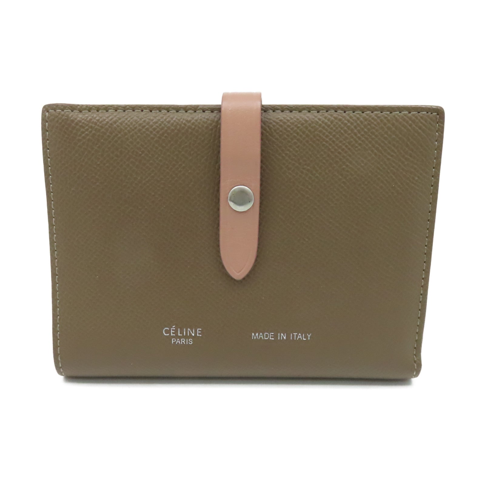 CELINE 【激減優惠】牛皮皮革Middle Wallet銀扣錢包啡色/粉紅色