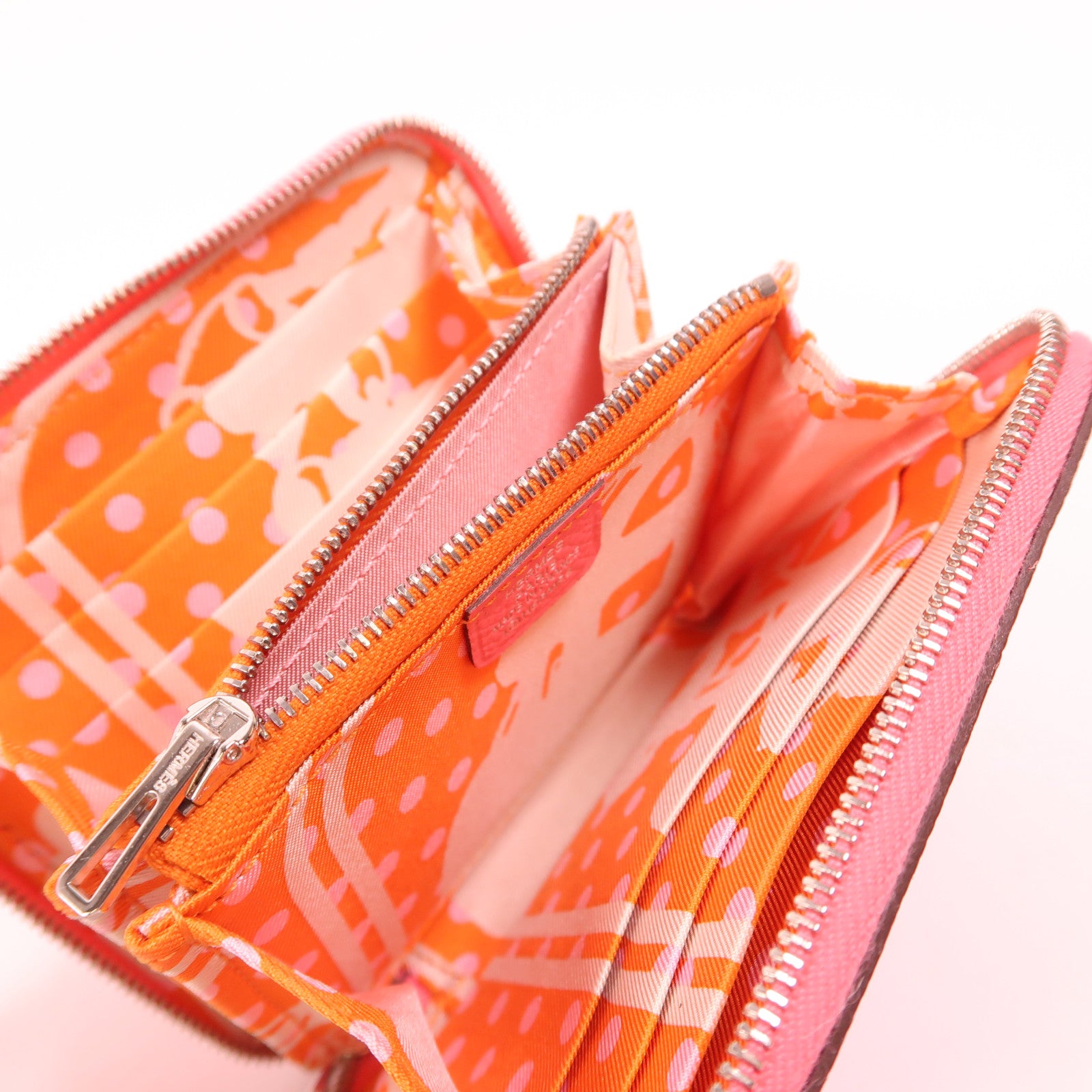 HERMES Epsom皮革Silk In Compact銀扣錢包8W Rose Azalee