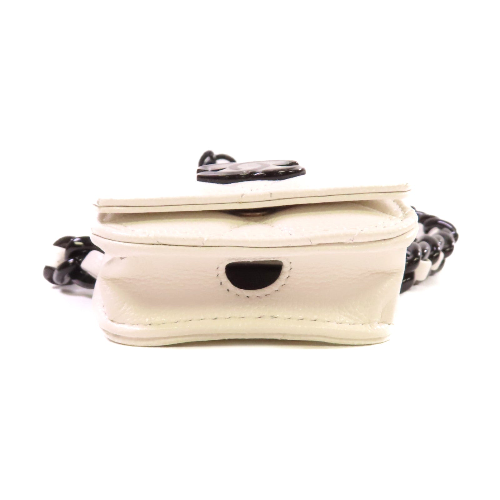 CHANEL 菱格Caviar皮革Airpods Pro Holder Belt銀扣耳機收納腰包白色