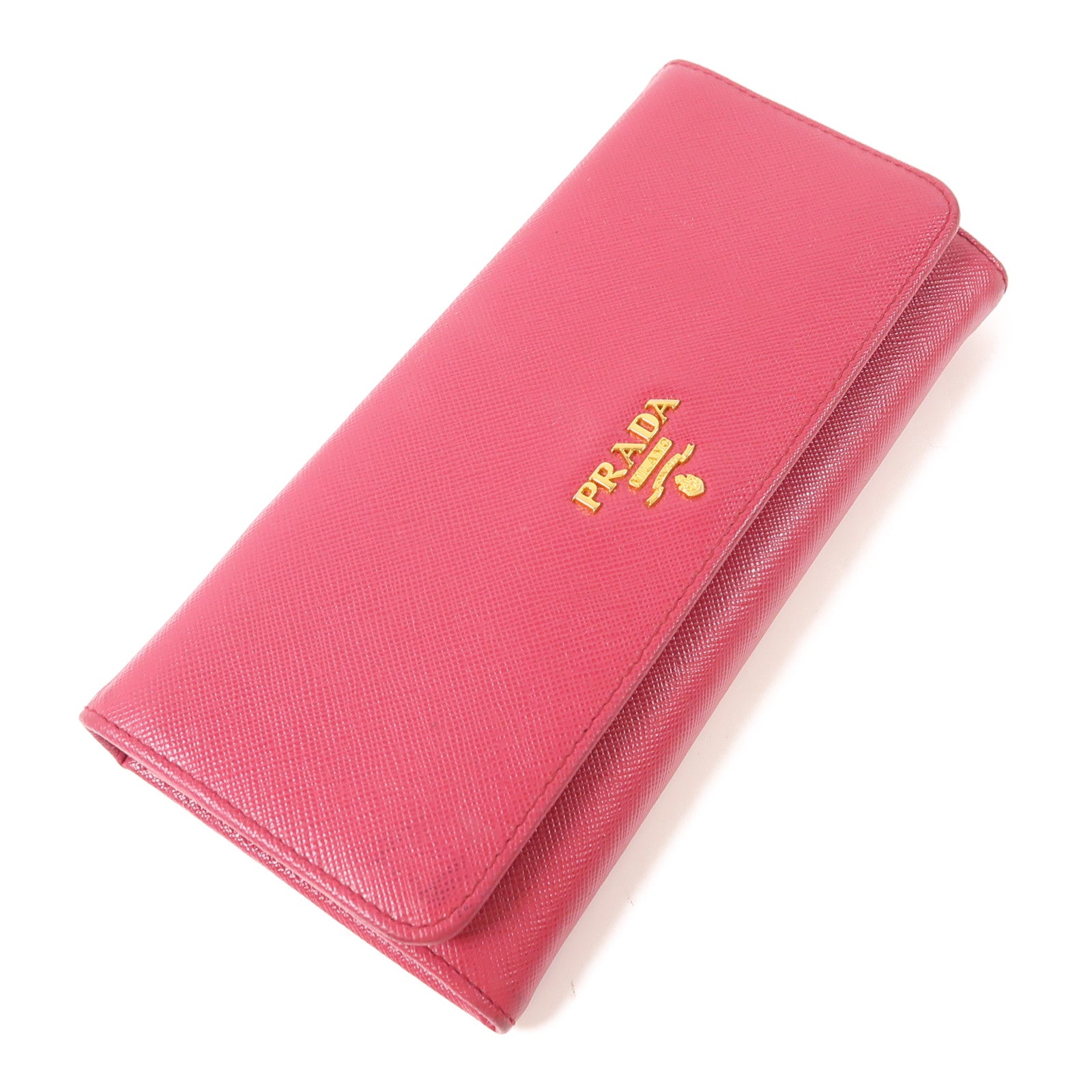 PRADA GHW Long Wallet Calfskin Leather Red